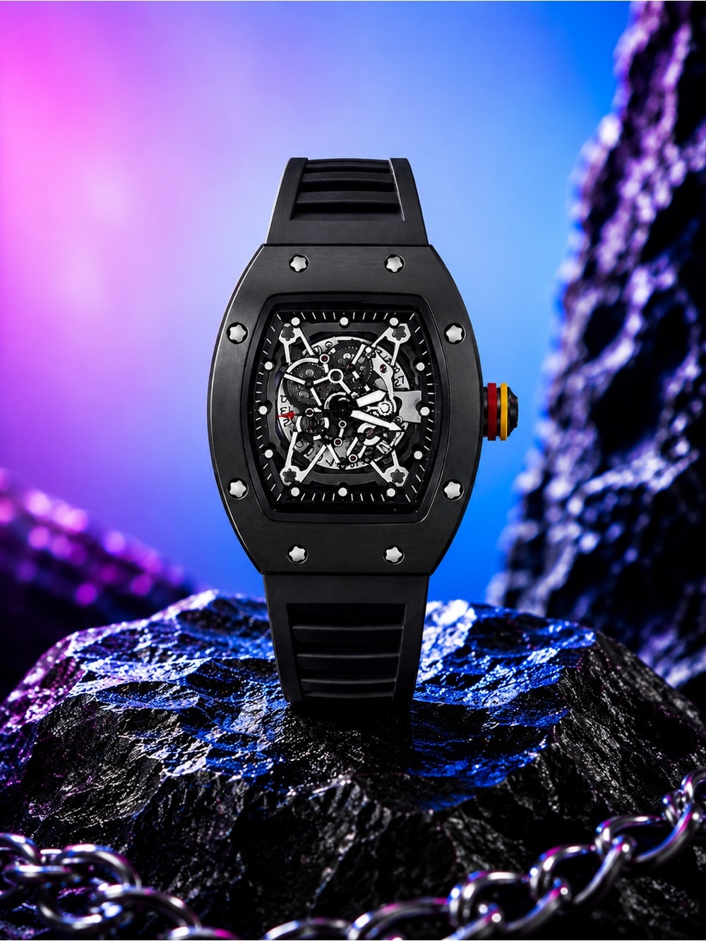 Black Skeleton Dial Sports Watch – Brand Unspecified